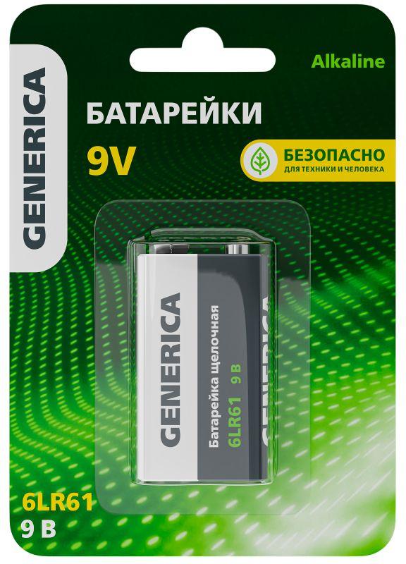 Элемент питания алкалиновый крона 6LR61 9В Alkaline (блист.1шт) GENERICA ABT-6LR619V-ST-L02-G