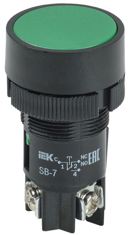 Кнопка SB-7 Пуск d22мм 1з+1р 240В зел. IEK BBT40-SB7-K06