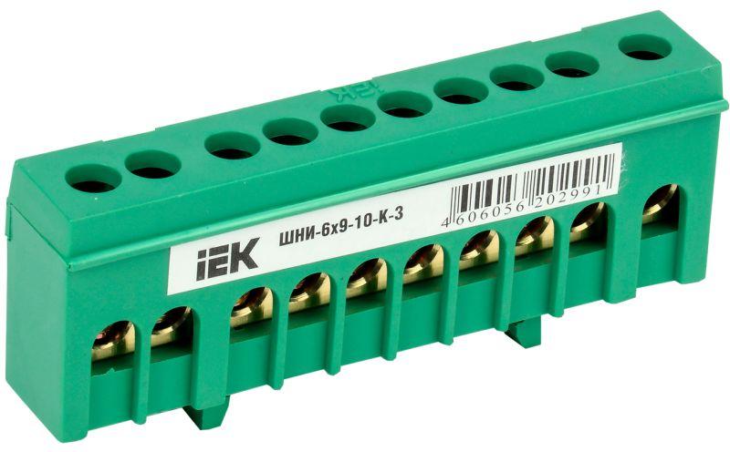 Шина PE земля в корп. изол. на DIN-рейку ШНИ-6х9-10-К-З IEK YNN10-69-10KD-K06