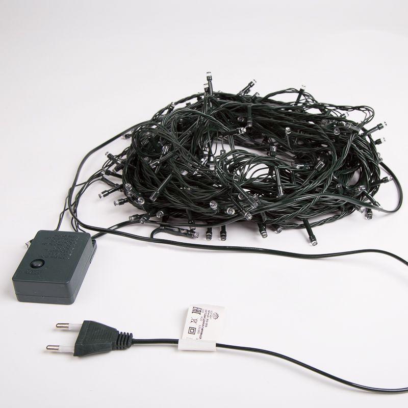 Гирлянда светодиодная Твинкл Лайт 15м 120LED бел. 6.9Вт 220-240В IP20 с контроллером 8 режимов провод ПВХ темн. зел. Neon-Night 303-055