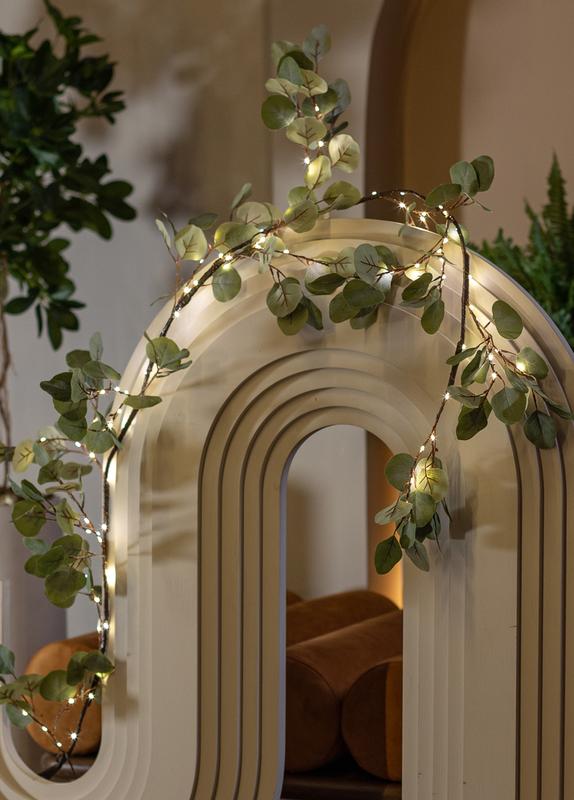 Гирлянда светодиодная Ветвь эвкалипа 1.8м 96LED тепл. бел. IP44 6ч таймер провод корич. 80см КОСМОС KOC_INT-B127