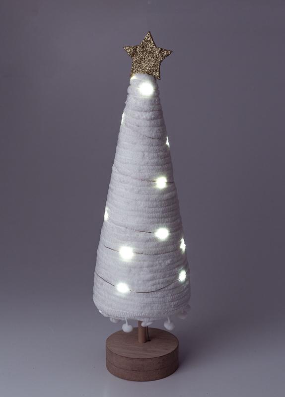Светильник настольный Елка дизайн 1 (деревянное основание и звезда) 20LED плюш 11.5х38.5см тепл. бел. КОСМОС KOC_TAB-B104