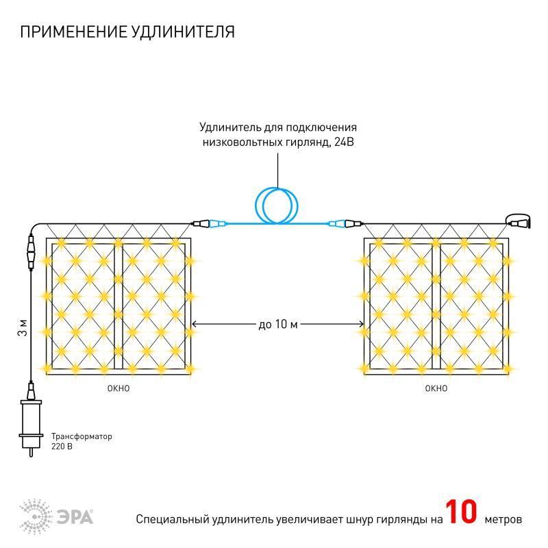 Гирлянда светодиодная Сеть 1.2мх1.5м 144LED 24В IP44 тепл. свет( без трансформатора Б0041911) ЭРА Б0041909