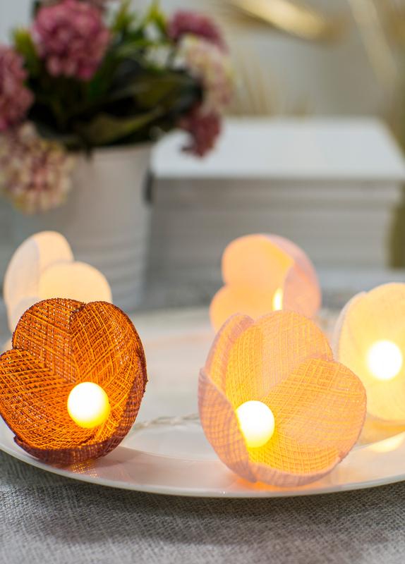 Гирлянда светодиодная Цветы красн. гамма 10LED ткань тепл. бел. 1.8+0.3м КОСМОС KOC_GIR-B109