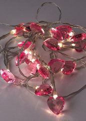 Гирлянда светодиодная Сердечки 3D 20LED 2.5х1х2.3см 1.9+0.5м роз. прозр. акрил тепл. бел. КОСМОС KOC_GIR-B111