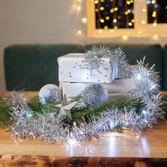 Гирлянда светодиодная Мишура серебряная  1.5м 10LED бел. 0.1Вт IP20 провод ПВХ прозр. элементы питания 2хAA (не в компл.) Neon-Night 304-011