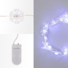 Гирлянда светодиодная Снежинки 2м 20LED бел. 2Вт 6В IP20 провод прозр. элементы питания 2хCR2032 (в компл.) Neon-Night 303-010