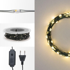 Гирлянда светодиодная Роса 20м 200LED тепл. бел. IP20 с контроллером провод зел. Neon-Night 303-266