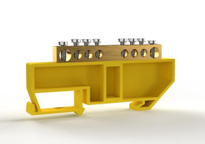 Шина PE земля на DIN-изоляторе 6х9мм 8 отвер. латунь TOKOV ELECTRIC TKE-BCB-69-8-DIN/PE