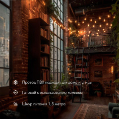 Гирлянда Лофт 15м 50 прозр. ламп тепл. бел. 5Вт IP44 уличная влагостойкая провод ПВХ черн Neon-Night 331-359